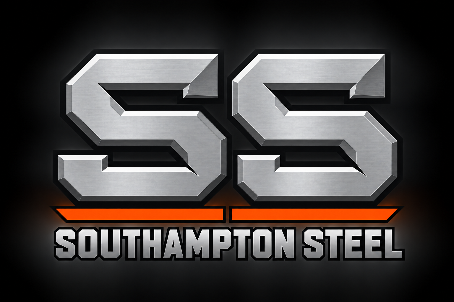 Southampton Steel metallic SS logo with orange accents